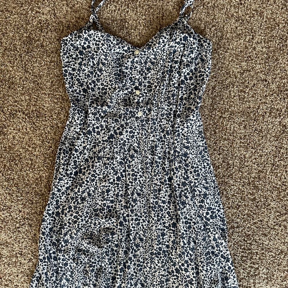 GAP Navy Blue/White Floral Spaghetti Strap Midi Dress
